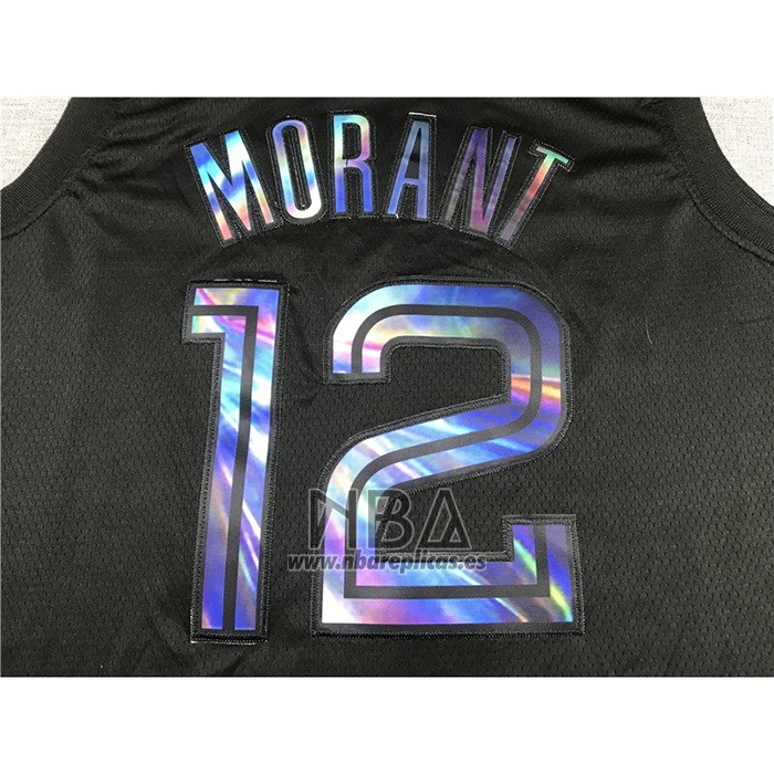 Camiseta Memphis Grizzlies Ja Morant NO 12 Iridescent Logo Negro